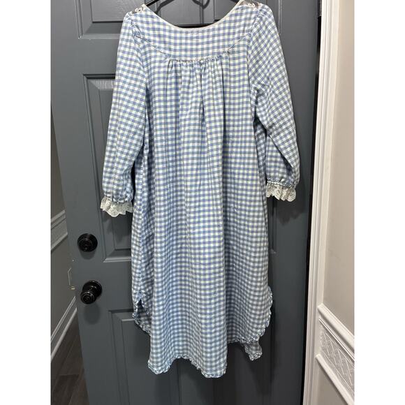 Vtg Victoria Secret Gold Label Blue Gingham Plaid Lace Nightgown Cotton Small** - Picture 7 of 12